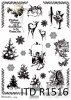 Papier ryżowy świąteczny, Vintage, choinki, amorki, śnieżynki, napisy*Rice paper, Christmas, Vintage, Christmas tree, cupids, snowflakes, inscriptions